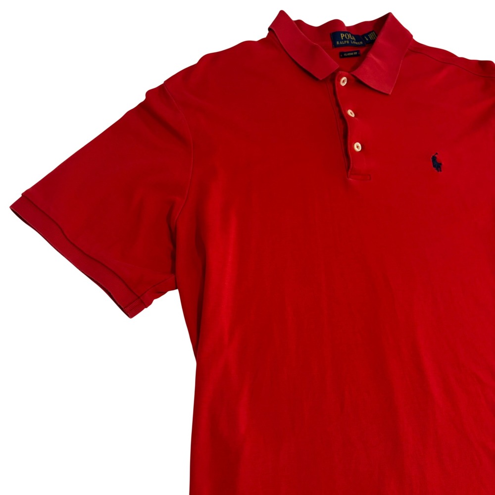 Polo Ralph Lauren Polo Shirt Mens L Red Classic Fit Short Sleeve Blue Pony Logo